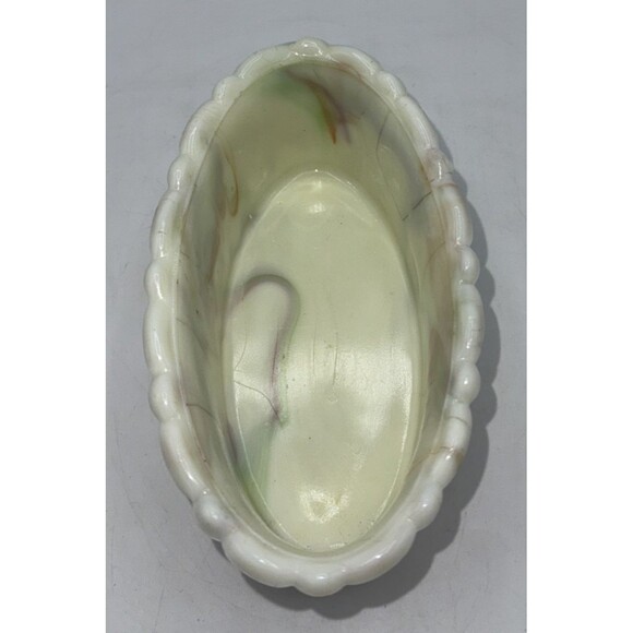 Vintage Akro Agate Marbleized Slag Glass Planter Orange Cream Green Glows 6” - Picture 7 of 16